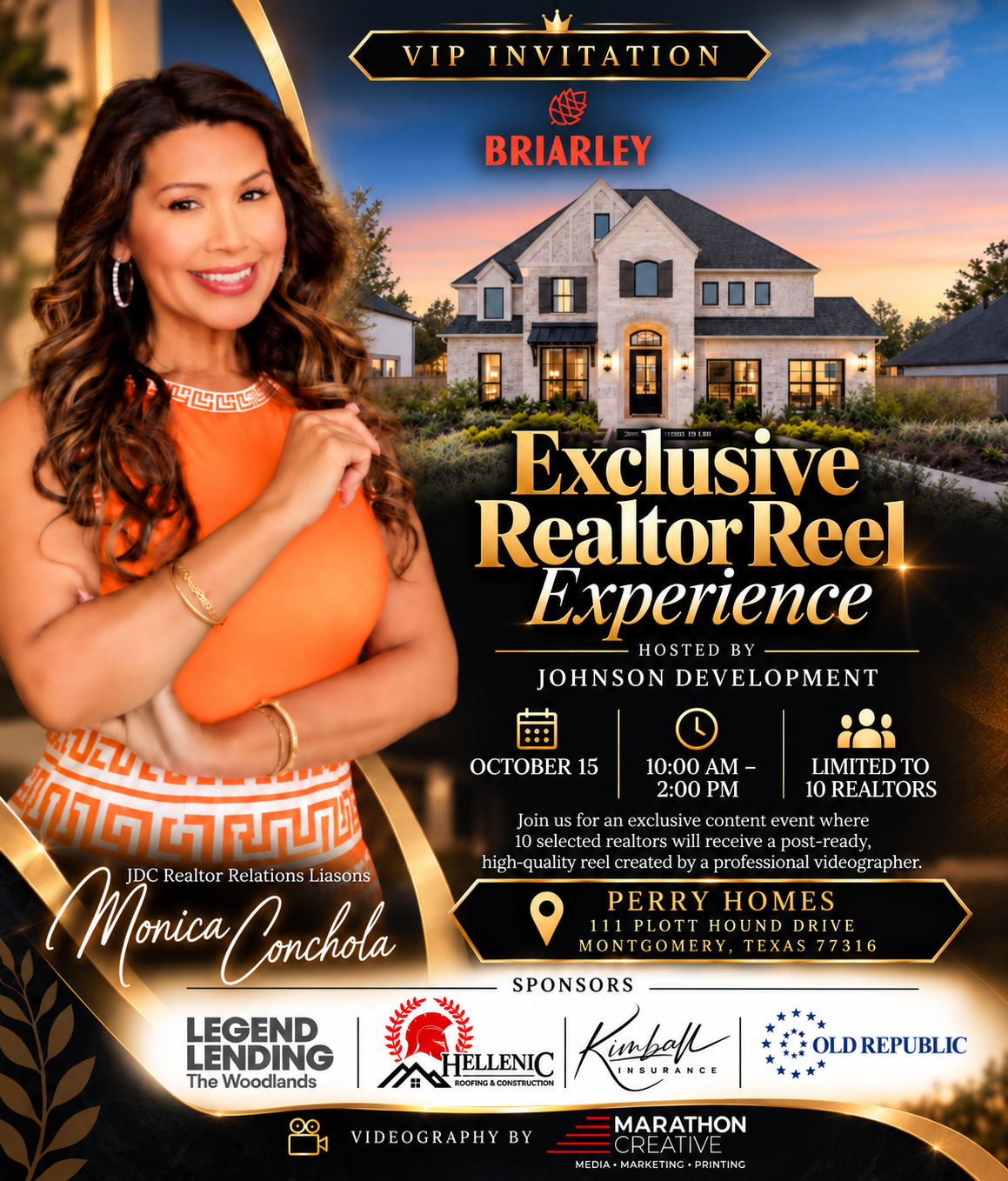 VIP Invitation: Exclusive Realtor Reel Experience, hosted by Johnson Development, October 15, 10:00 AM to 2:00 PM, Perry Homes, 111 Plott Hound Drive, Montgomery, Texas 77316.